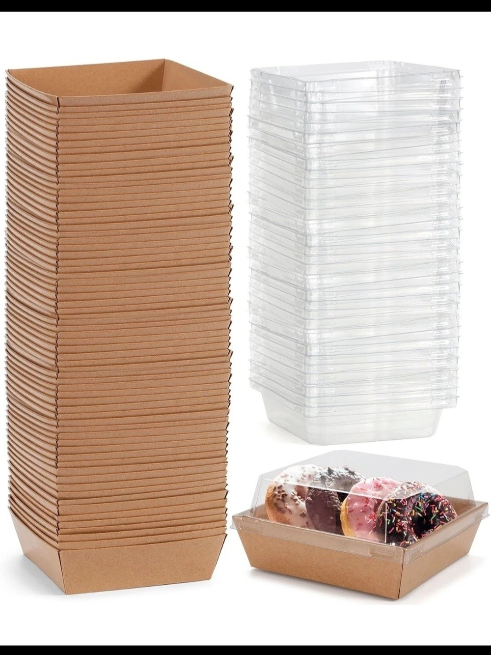 Disposable Kraft Paper Bakery Boxes with Clear Lids - BRAND NEW  50 Pcs